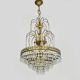 Chandelier, brass crown ceiling light, 5 floors, 3 lights, glass pendants. 60s