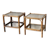 Pair of bedside tables or side tables in vintage 1980s rattan.