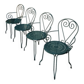 Series of 4 Fermob garden armchairs in old iron