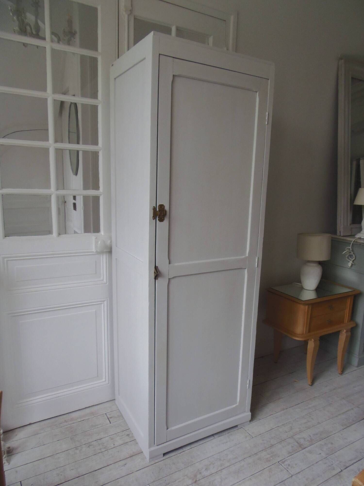 Vintage Parisian wardrobe re-enchanted in pearl gray with waxed finish.
