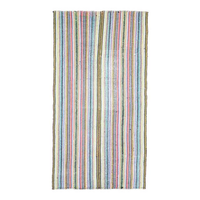 1970s Vintage Turkish Oushak Handmade Wool & Cotton Blue Rug 184x347