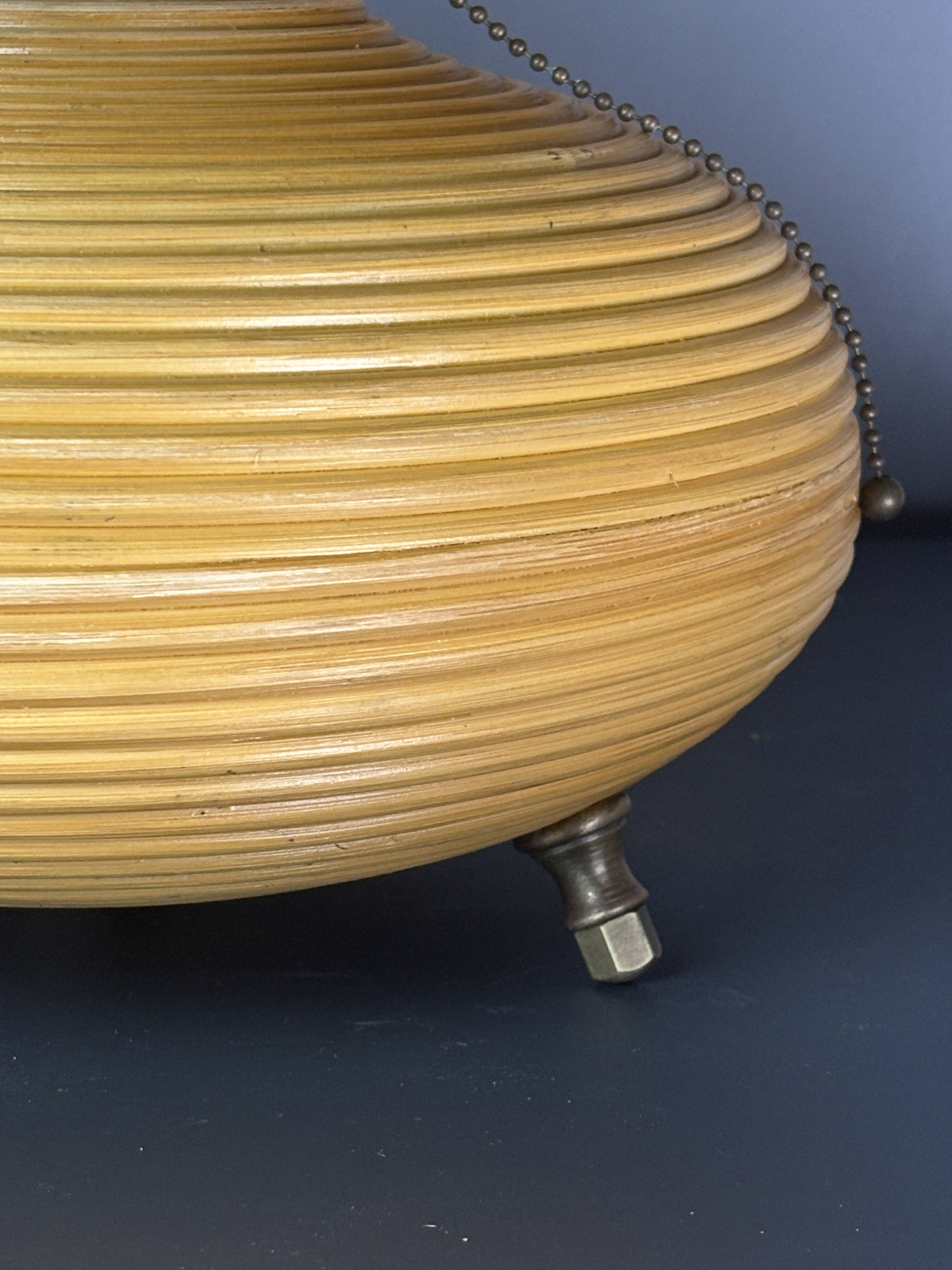 Pencil Reed Rattan Bamboo and Brass Mushroom Table Lamp, Italy, 1970s