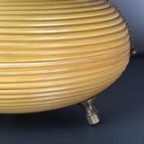 Pencil Reed Rattan Bamboo and Brass Mushroom Table Lamp, Italy, 1970s