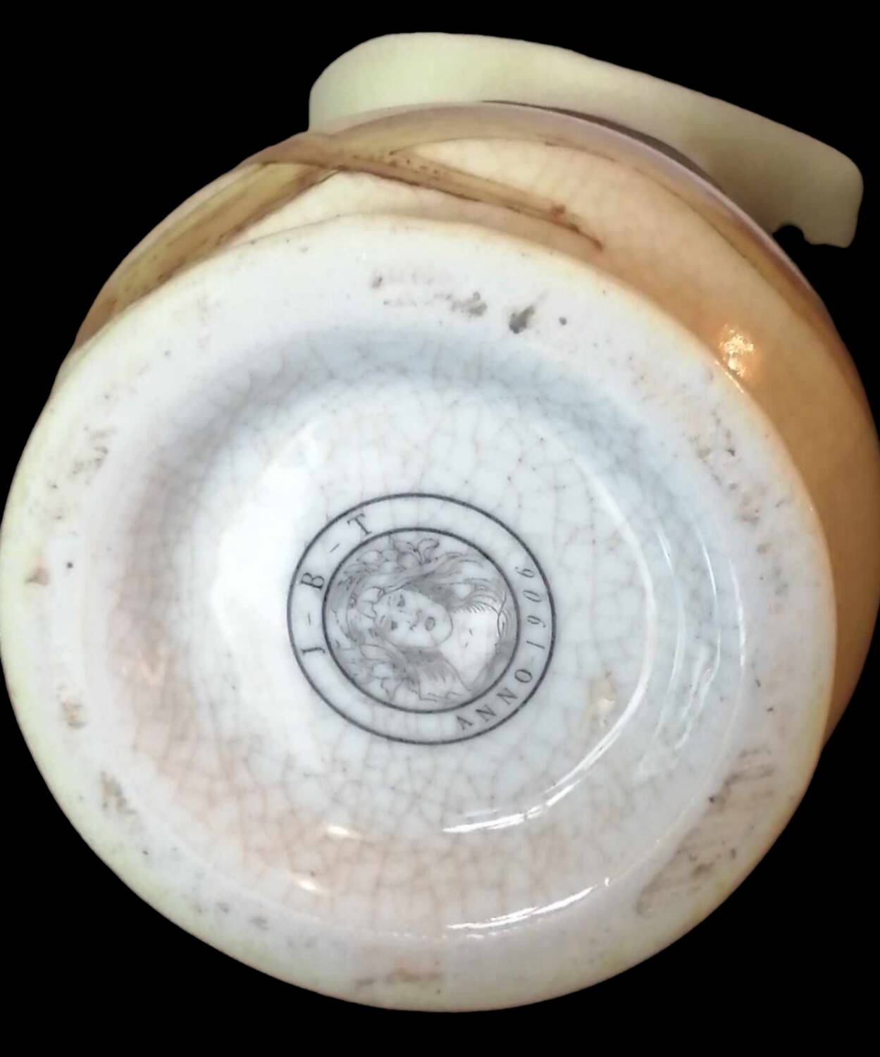 Ancienne carafe Art Nouveau céramique et anse bronze décor sirène/Anno 1906