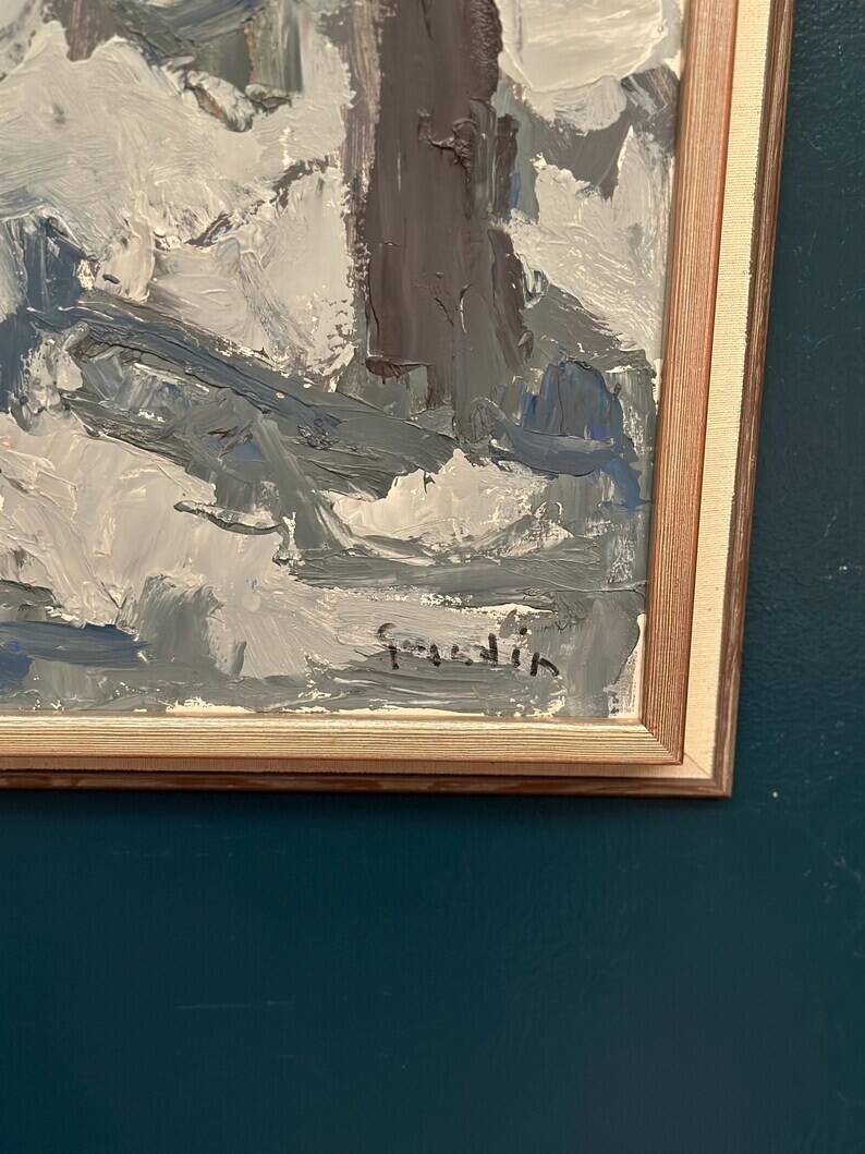 Original Vintage Swedish Oil on Panel – “Tre träd” by Svän Grandin – Signed – Vintage & Framed