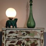 Green ceramic bear lamp and white opaline globe