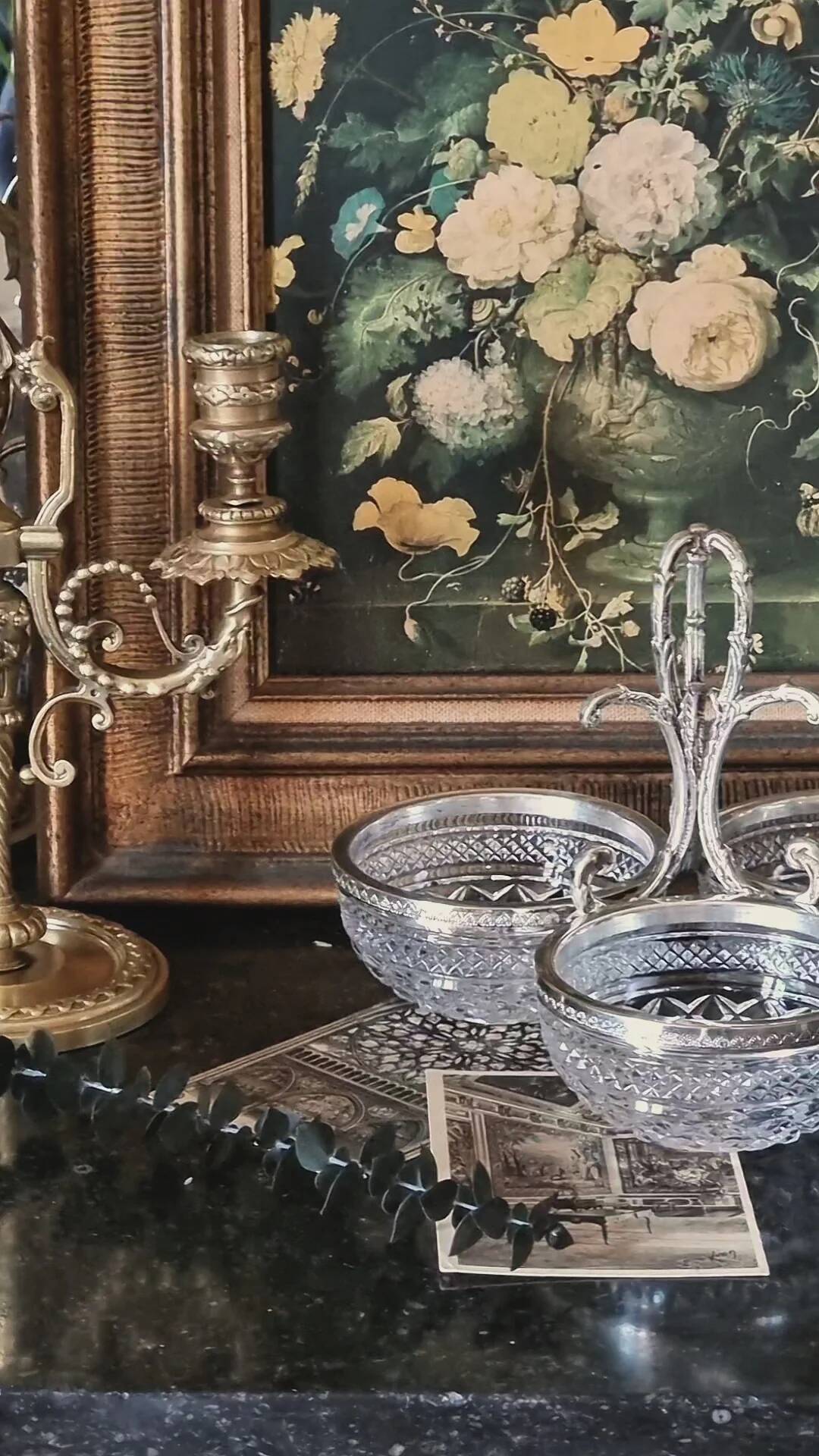 Silver-plated metal and crystal aperitif service