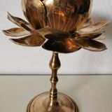 Candlestick, candle holder, modular lotus flower in brass, 50s feldman style