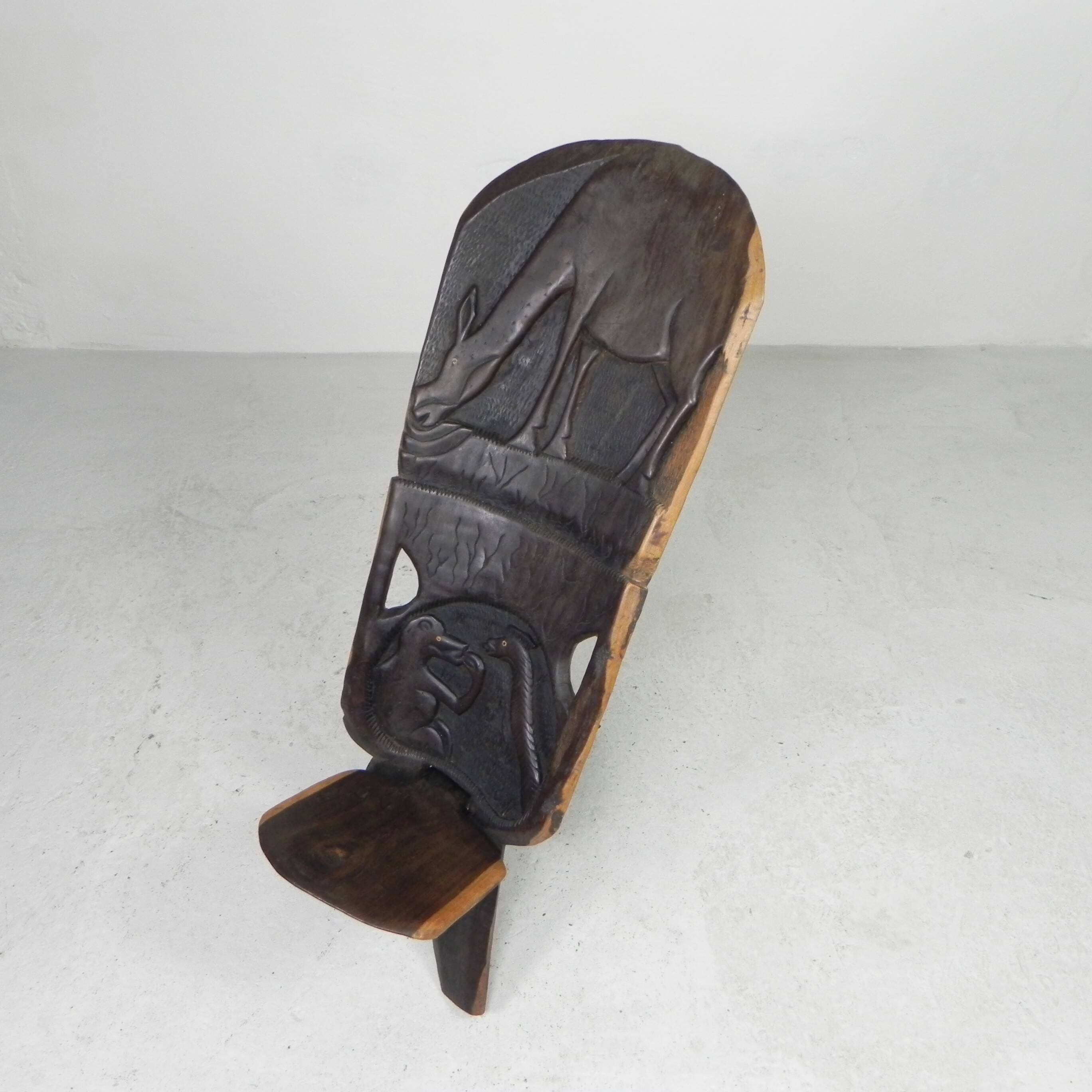 Solid ebony Makonde Palaver chair, 1970s