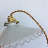 Pair of white opaline hanging lamps with toothed edges