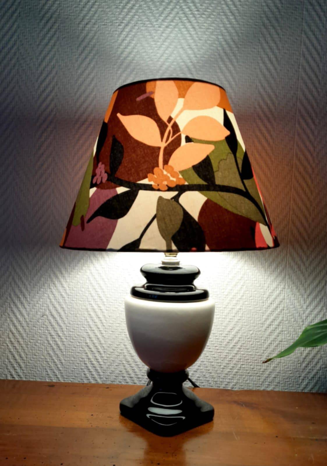 Vintage ceramic lamp with fruit lampshade