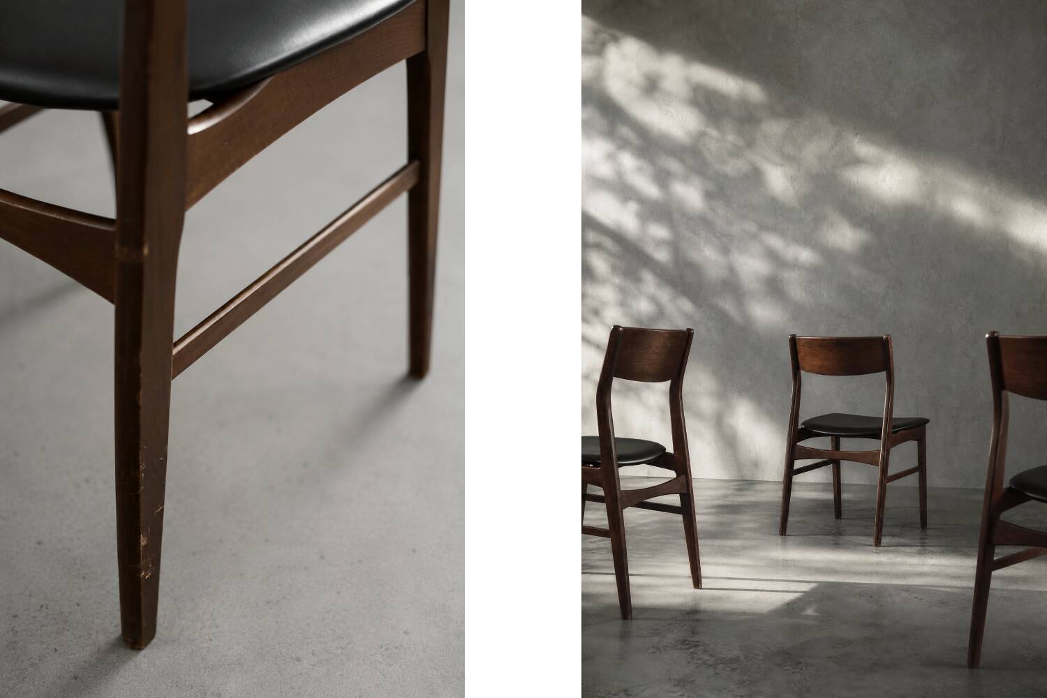 Ensemble de 4 chaises de salle à manger scandinaves modernes des années 50 en hêtre et palissandre.