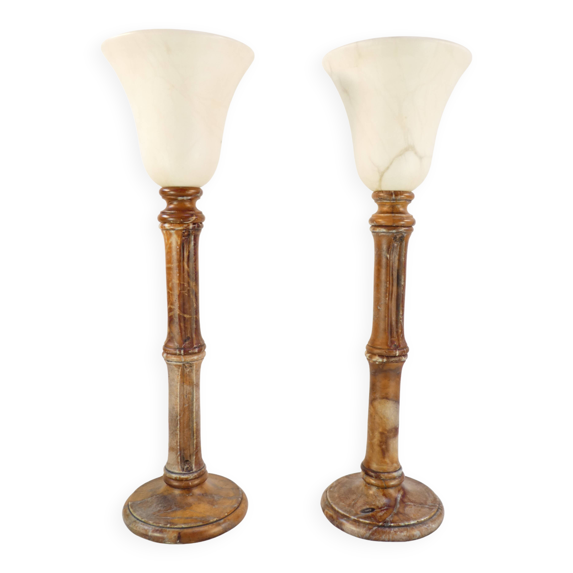 Pair of vintage lamps in natural stone and alabaster, PEGASAM style