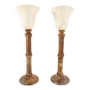 Pair of vintage lamps in natural stone and alabaster, PEGASAM style