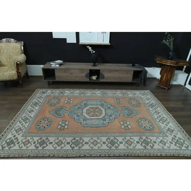 1970s Vintage Turkish Oushak Handmade Wool Cotton Orange  Area Rug 190x275