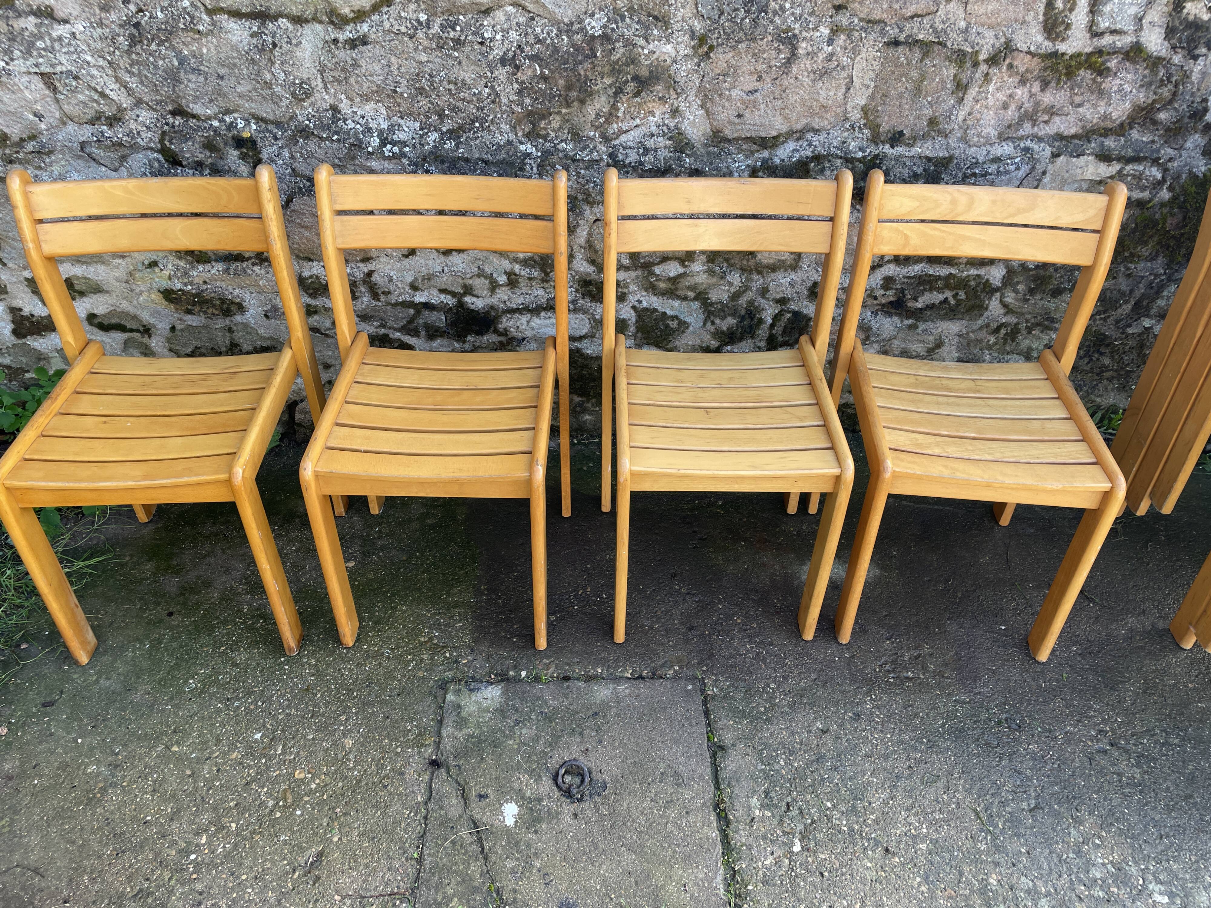 Suite of 8 solid beech chairs