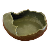 Vintage ceramic asymmetrical bowl in olive green