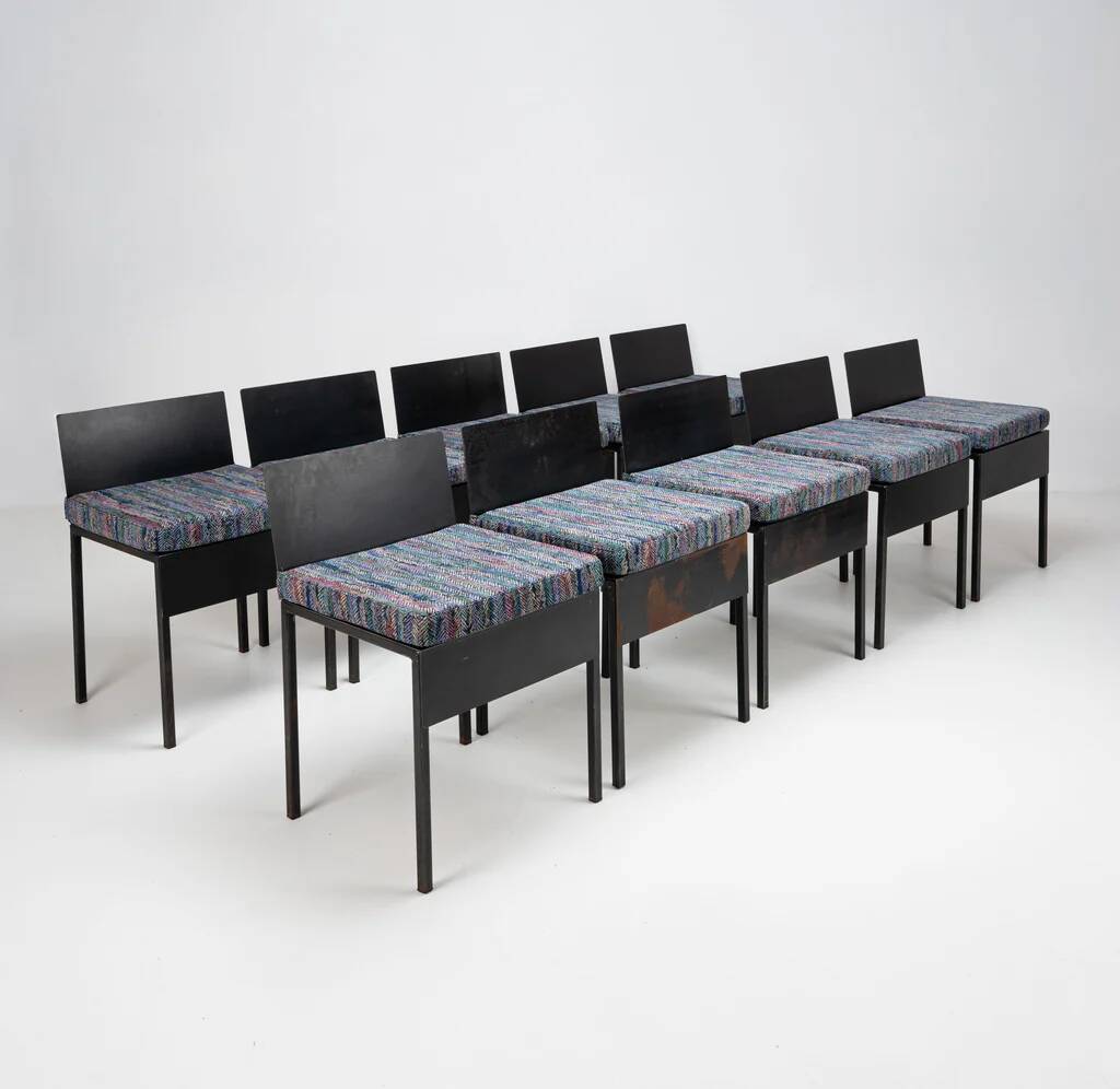 Postmodern steel dining chairs, Italy, c.1980 (1 of 10)