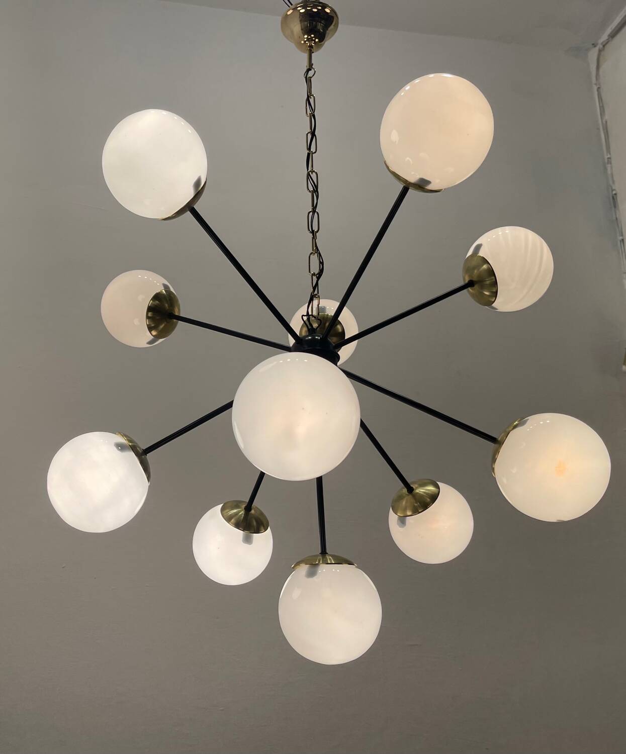 Lustre Spoutnik en Laiton Noir 10 Lumières Années 1990