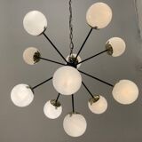 Lustre Spoutnik en Laiton Noir 10 Lumières Années 1990