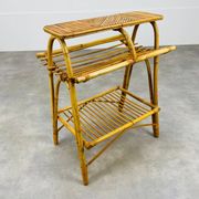 Table basse rotin et bambou années 60, avec son porte revue