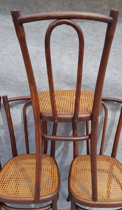Curved wooden lounge 1900, a bench and four chairs