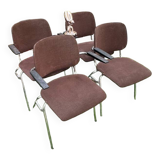 Set of 4 stackable vintage brown armchairs with chrome legs