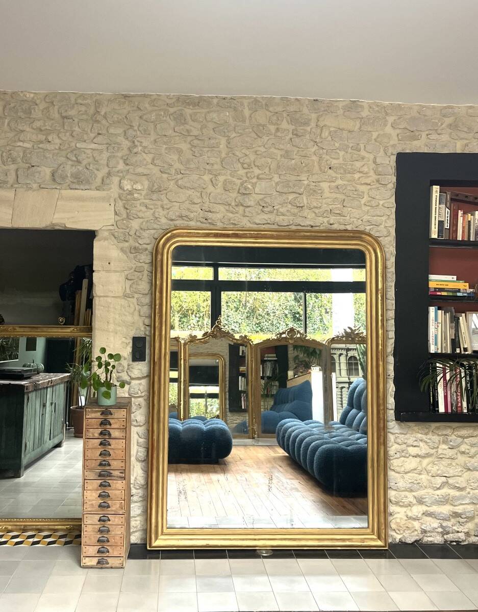 Large mirror 200/150cm Louis-Philippe 19th century, mercury glass overmantel for fireplace.