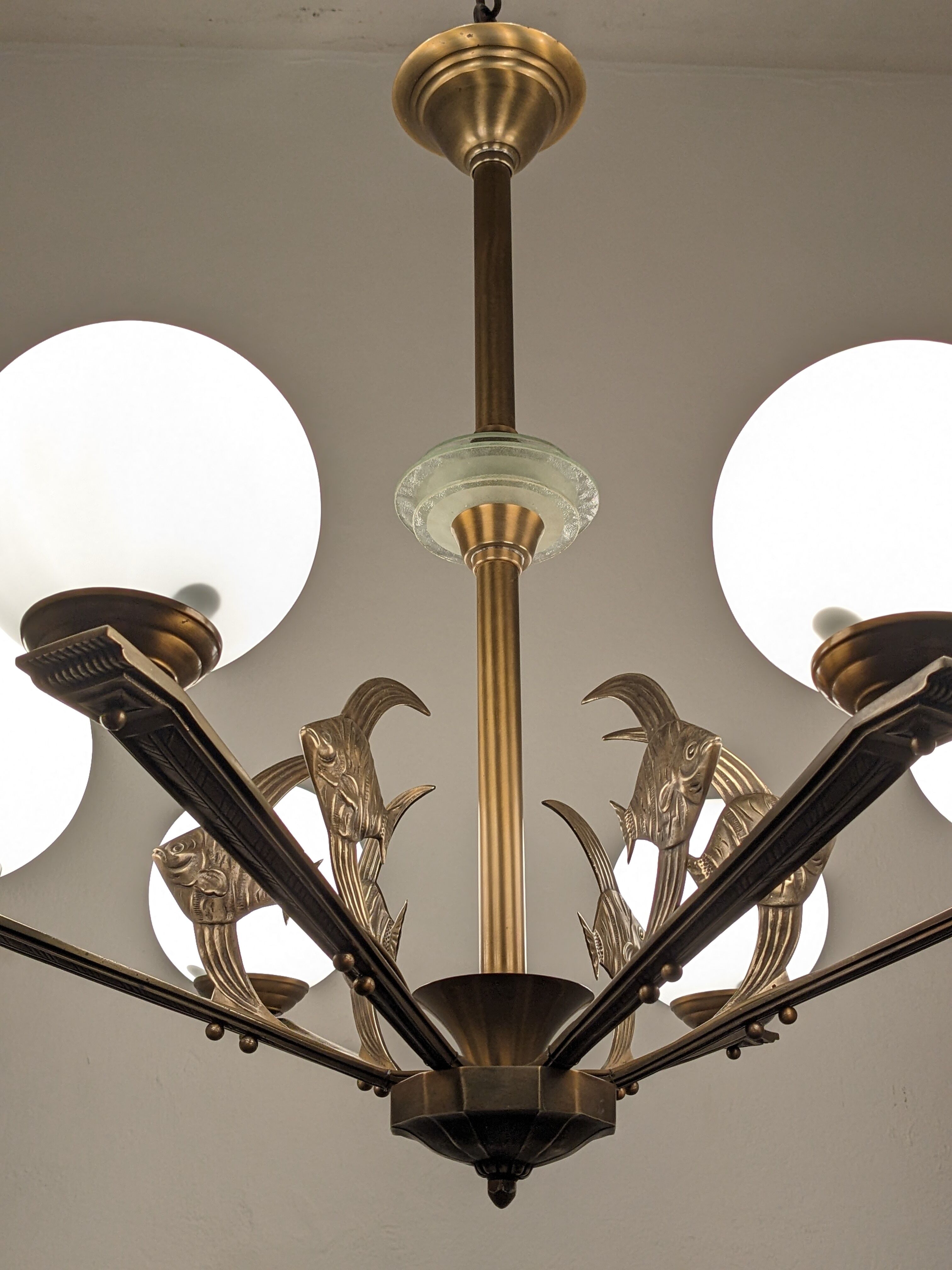 Art deco bronze fish chandelier