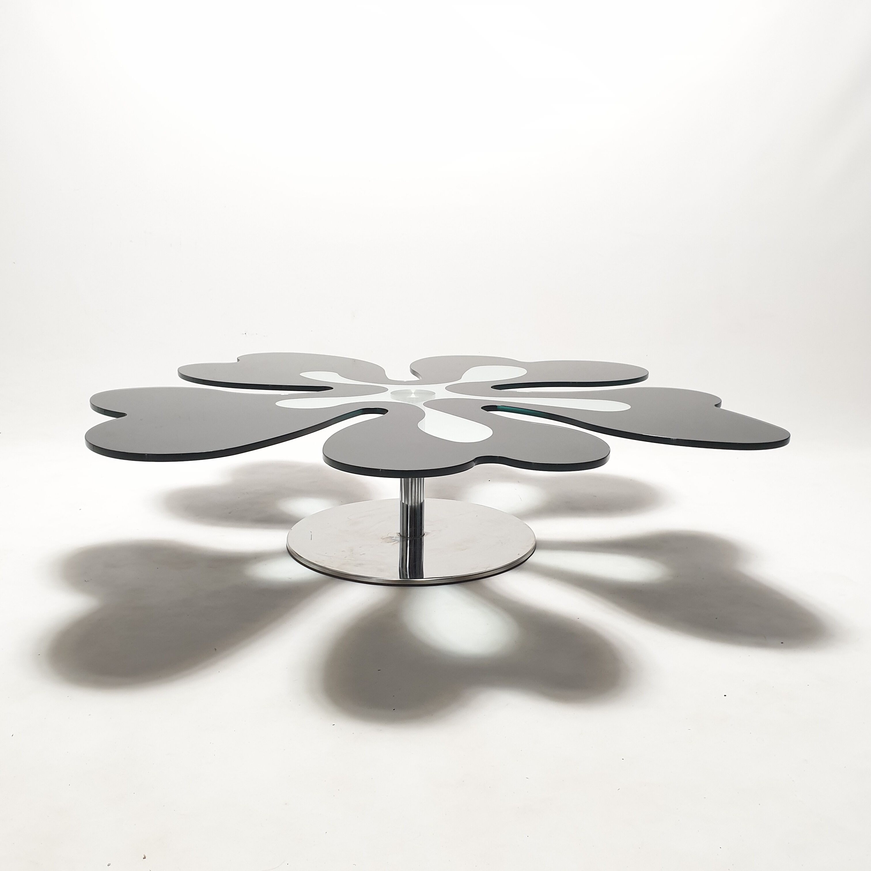 Mid century italian flower table chrome and glass, 1980s
