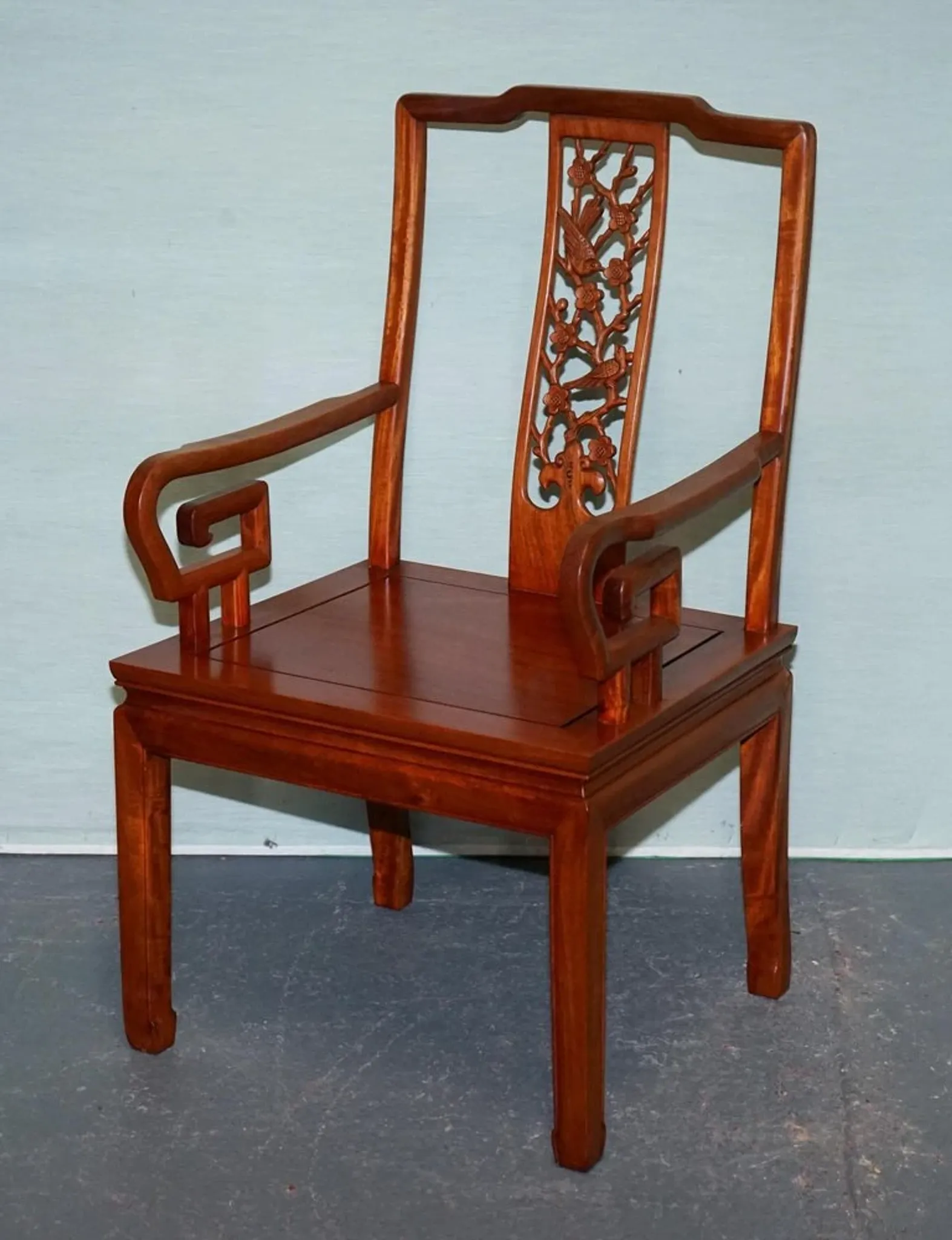 Vintage Oriental Armchair in Carved Teak, China