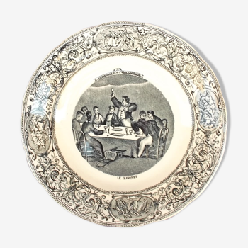 Decorative porcelain plate of gien "a wedding" n°9 the banquet