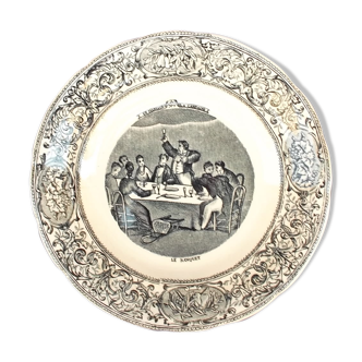 Decorative porcelain plate of gien "a wedding" n°9 the banquet