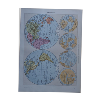 Original lithograph on world maps