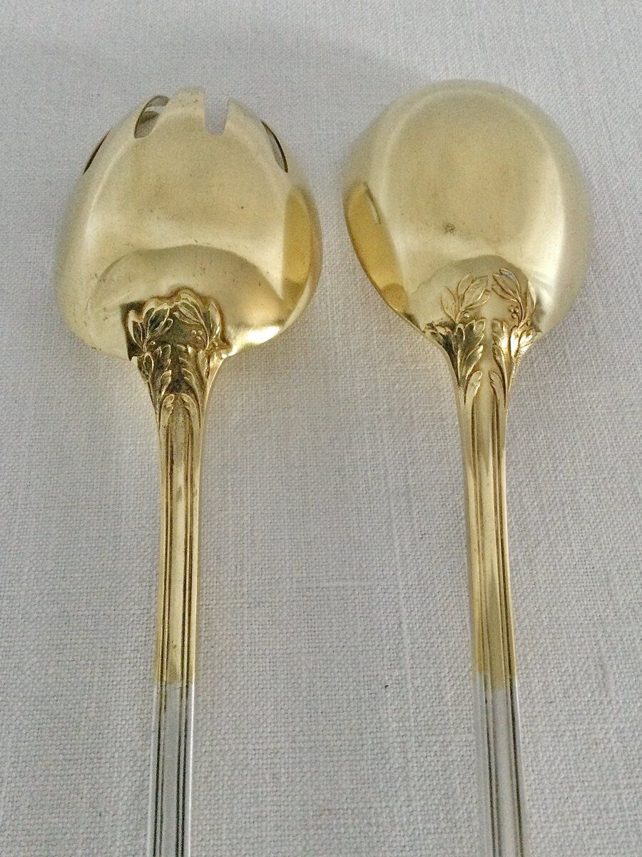 Emile puiforcat - solid silver and vermeil salad cutlery