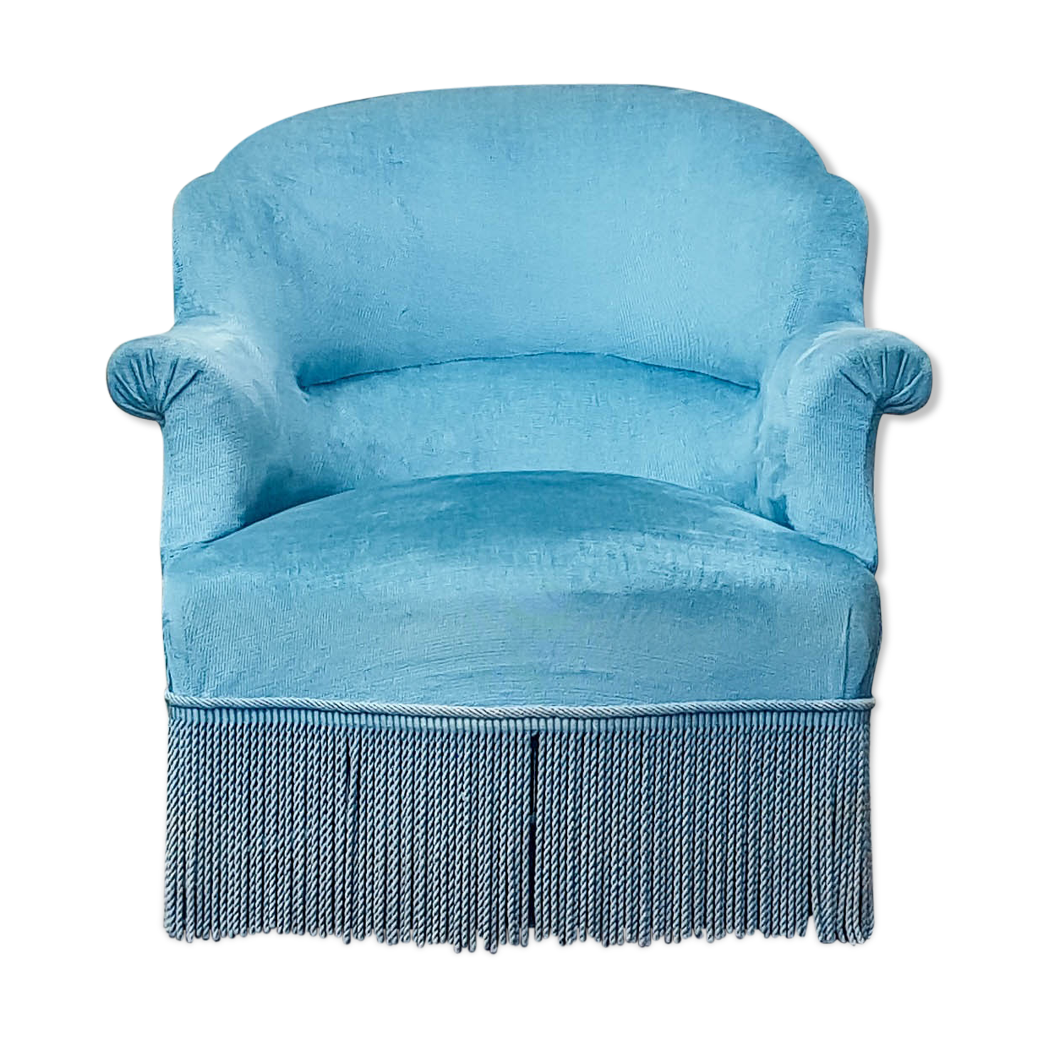 Fauteuil crapaud vintage velours bleu années 70