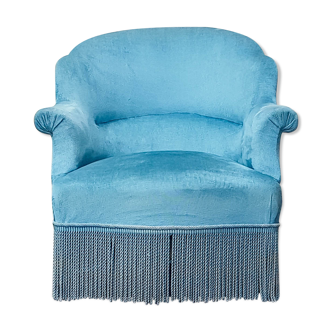 Fauteuil crapaud vintage velours bleu années 70