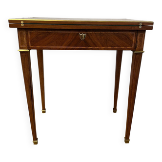 Antique games table convertible into a writing desk – marquetry and felt
