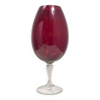 Large Vintage Crimson Hand-Blown Glass Vase, Empoli, Italy