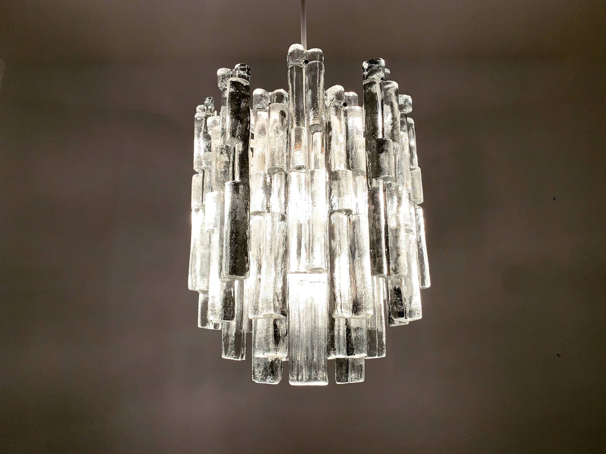 Large Ice Glass Chandelier by J.T. Kalmar