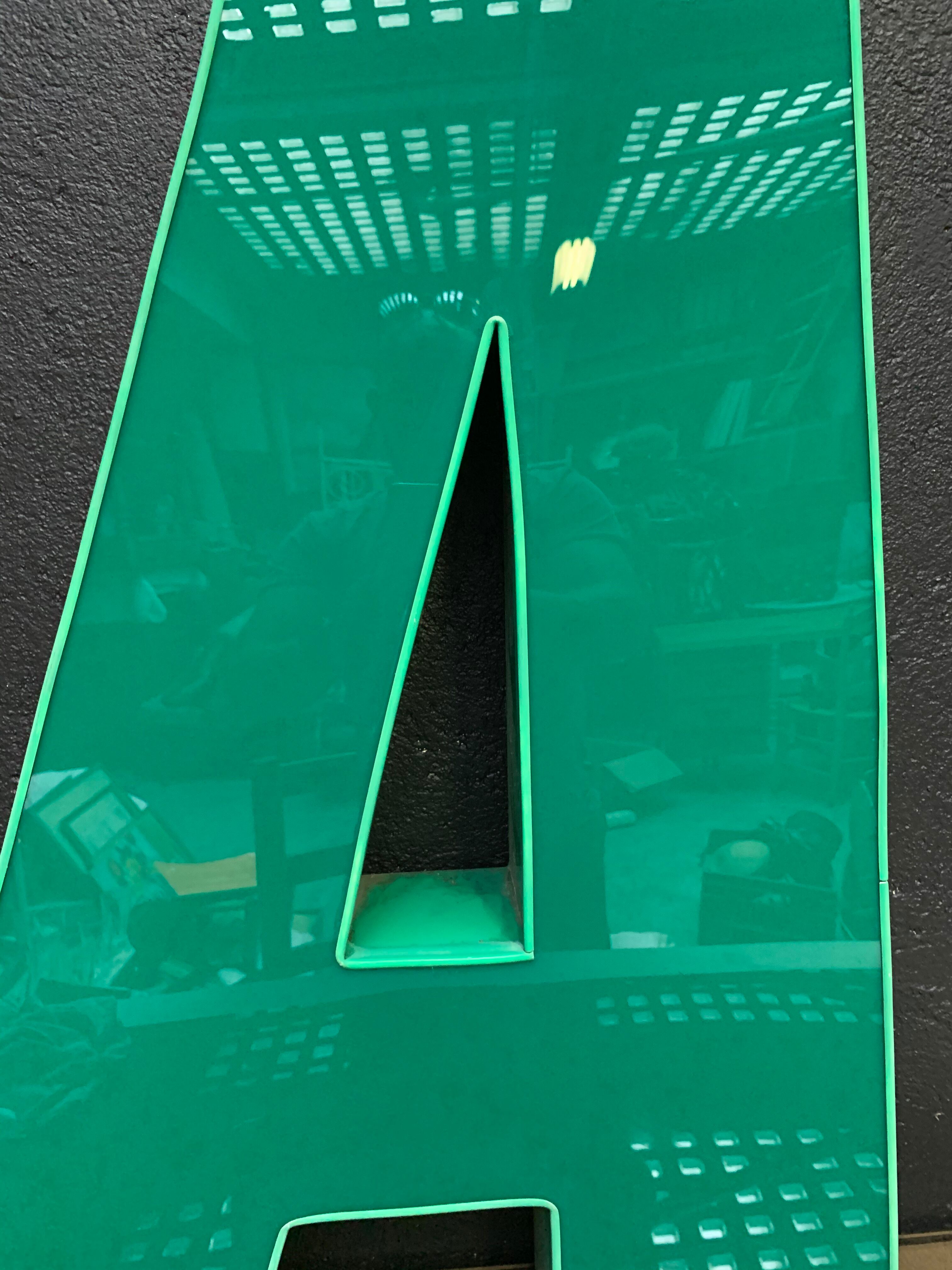Old letter in metal and plexiglass, industrial decoration