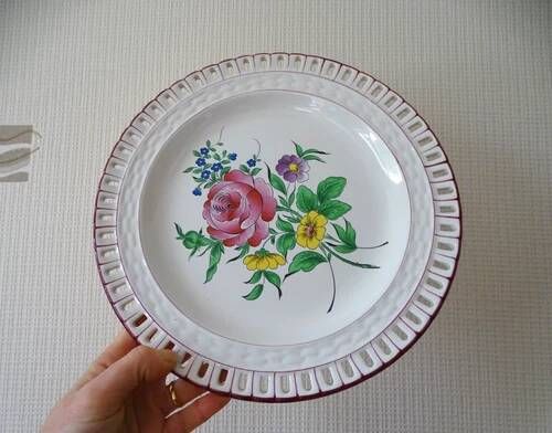 Kg luneville "réverbère" 2 pierced flat plates earthenware flowers ø 25 cm