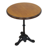 Vintage pedestal table or bistro table, oak top with a honey-colored finish