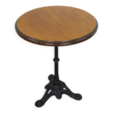 Vintage pedestal table or bistro table, oak top with a honey-colored finish