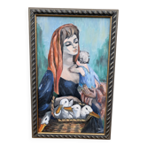Tableau Allégorie avec femme et canetons XX