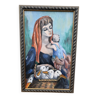 Painting Allegory with woman and ducklings XX