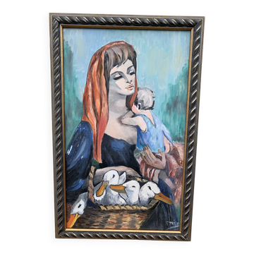 Painting Allegory with woman and ducklings XX