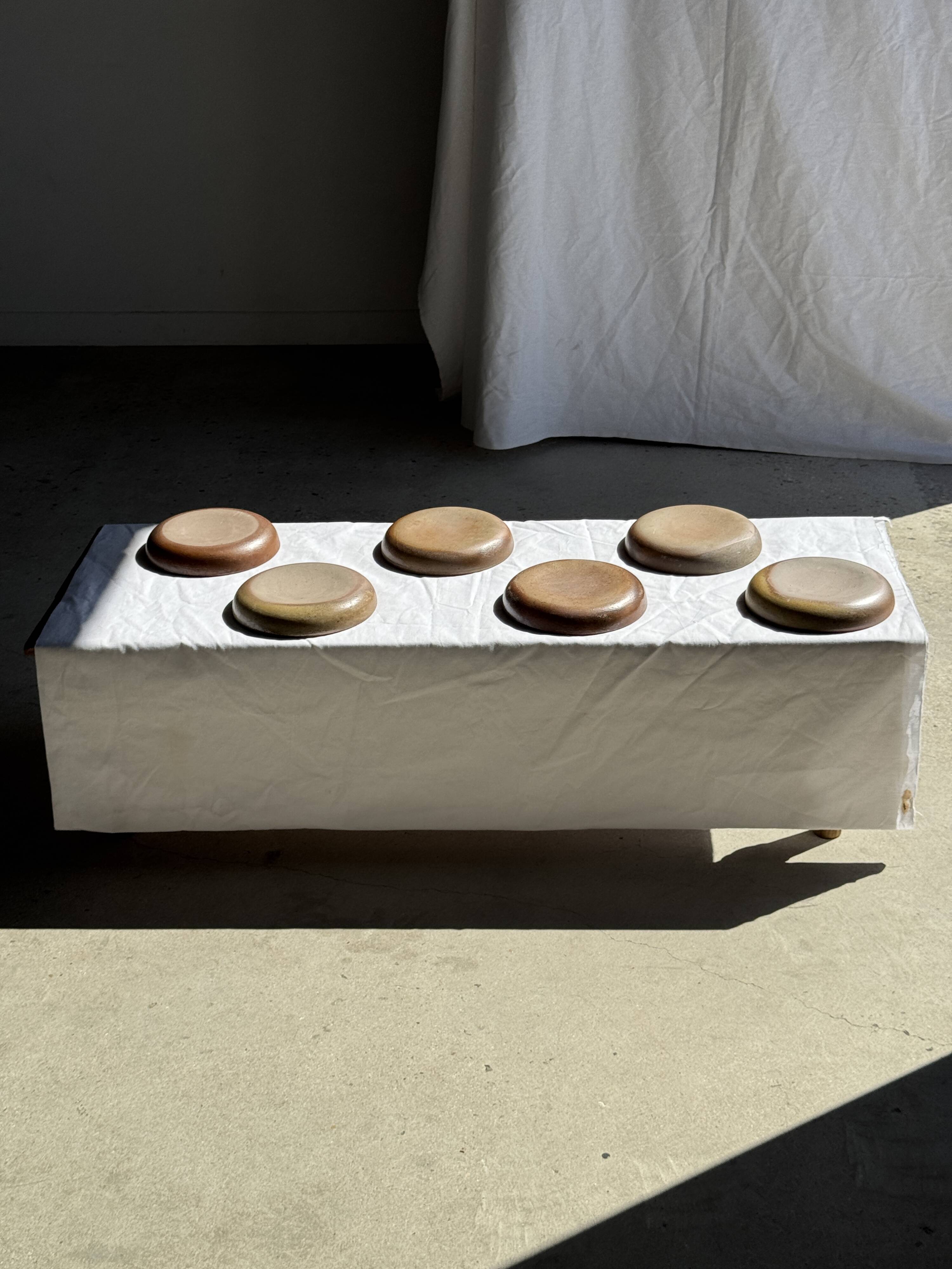 Set of 6 handmade ceramic deep plates in glazed beige D19.5 H4
