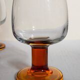 Six amber stemmed glasses from the 70s