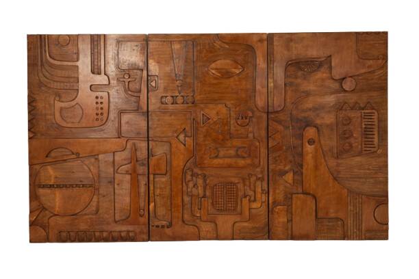 Victory of Segonzac. Triptych panel in carved wood. Contemporary.
